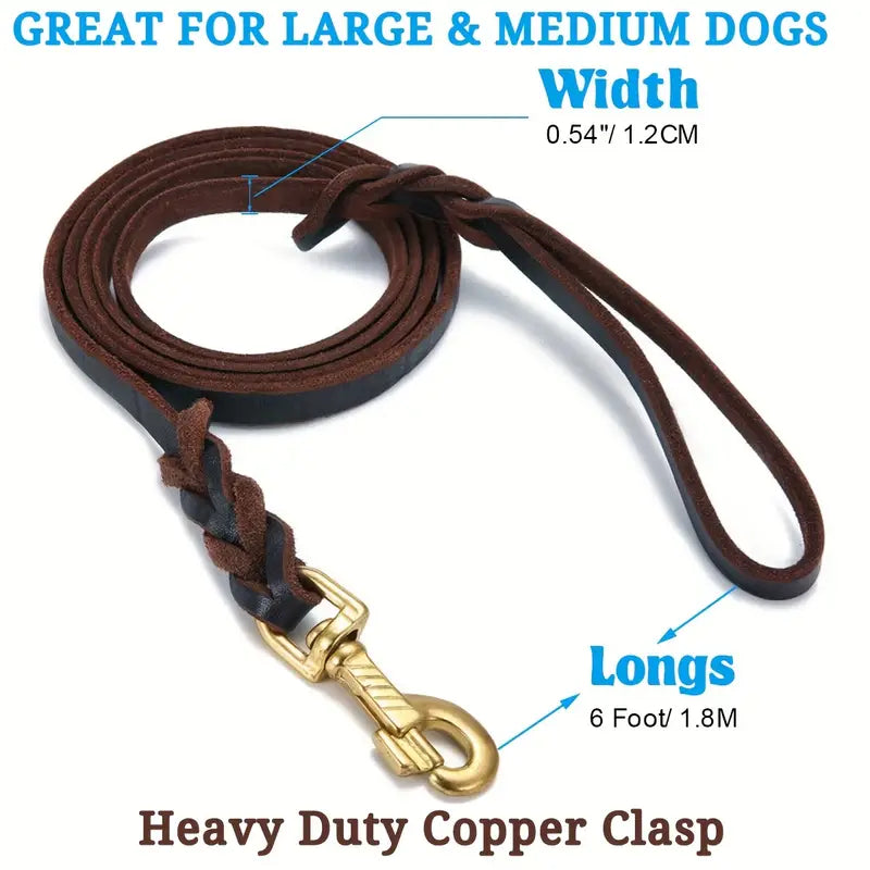 Genuine Braided Leather Dog Leash