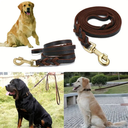 Genuine Braided Leather Dog Leash