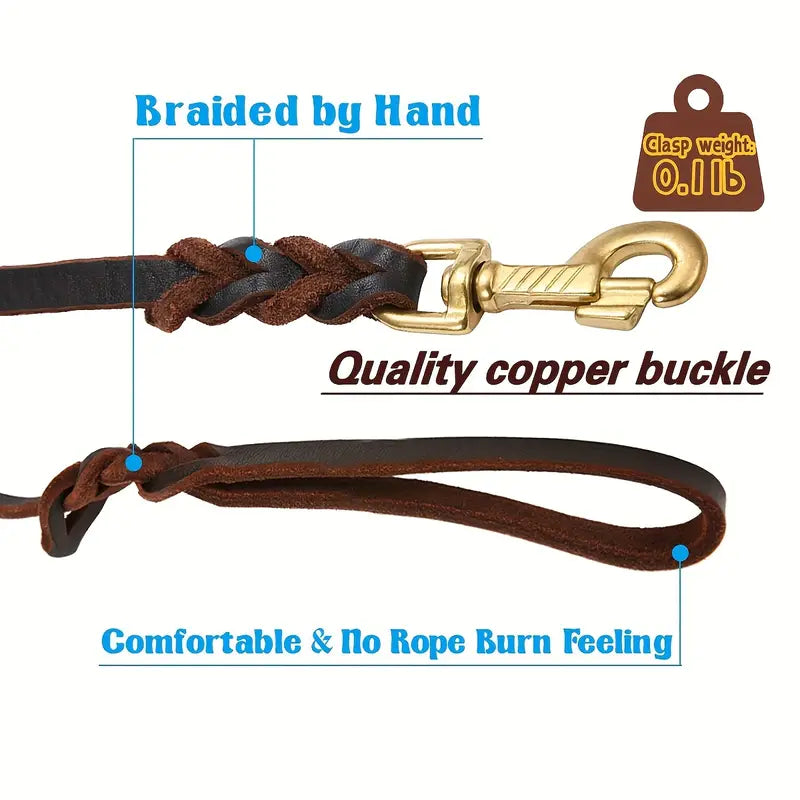 Genuine Braided Leather Dog Leash