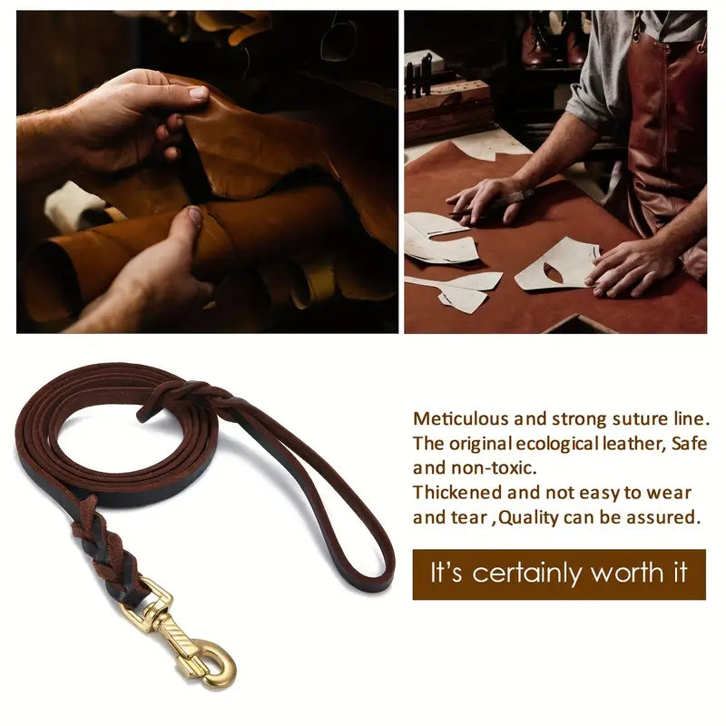 Genuine Braided Leather Dog Leash